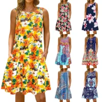 Colorful Printed O Neck Long Dress 1