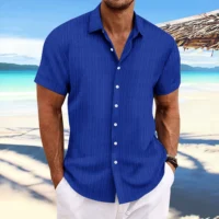 striped jacquard casual short sleeve shirt 1